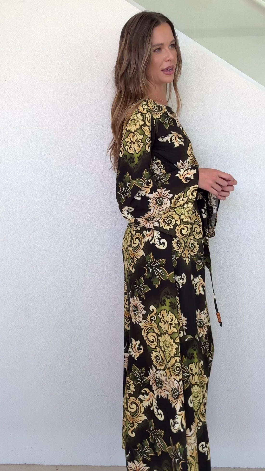 Rocco Paisley Black Bell Sleeve Maxi Dress by Three of Something