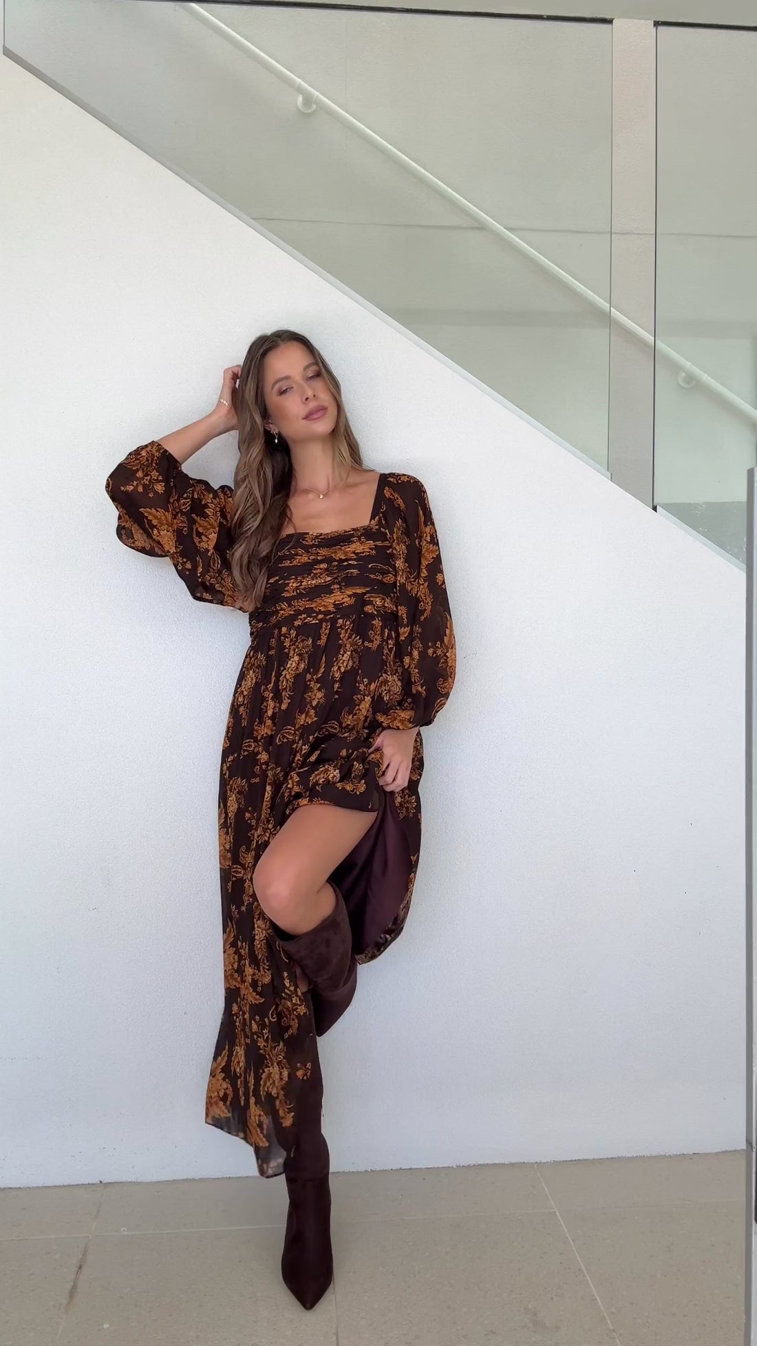 Golden Dawn Floral Sleeve Maxi Dress by Three of Something