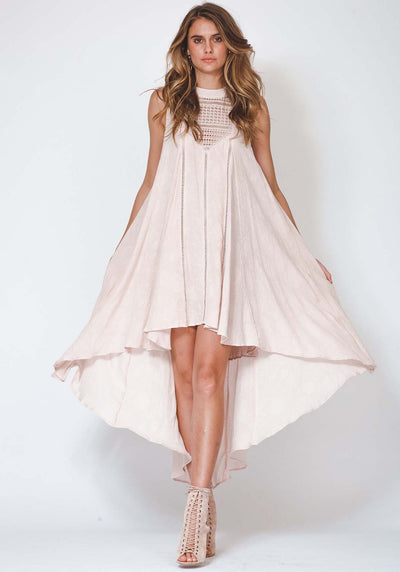 Beyond the Breakers Pink Lace High Low Party Bridesmaid Dress by Three of Something