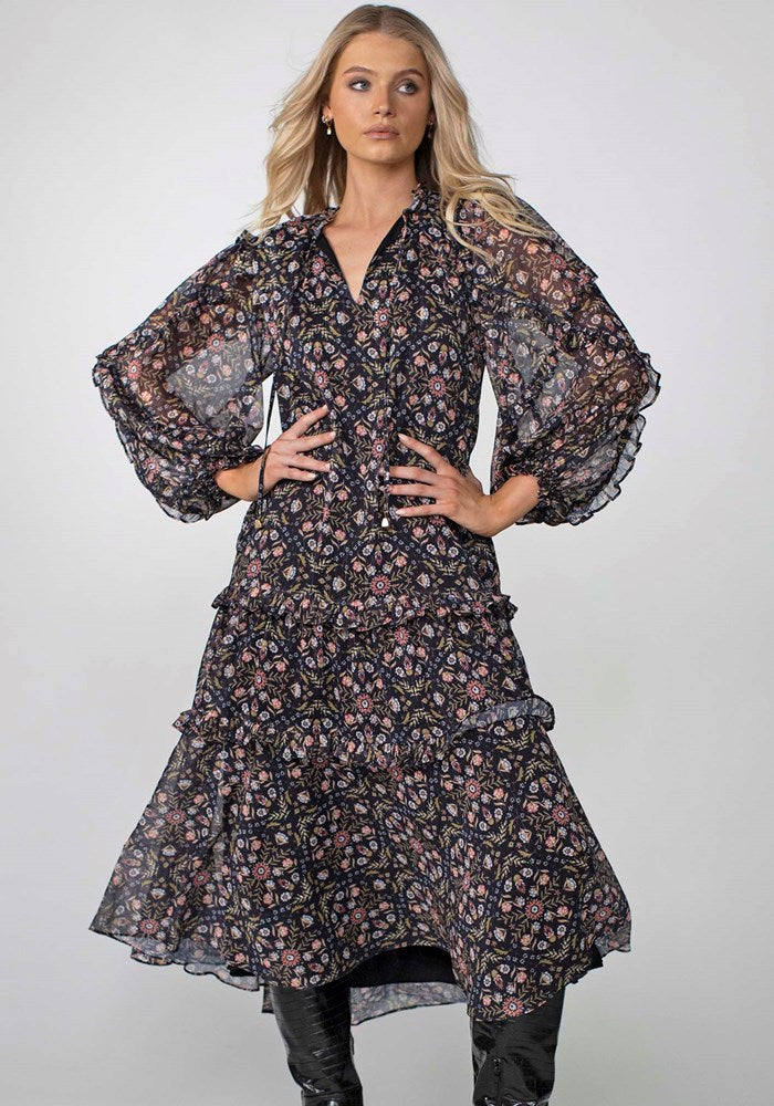 Midnight Rain Black Floral Maxi Dress | Maxi Dress Australia