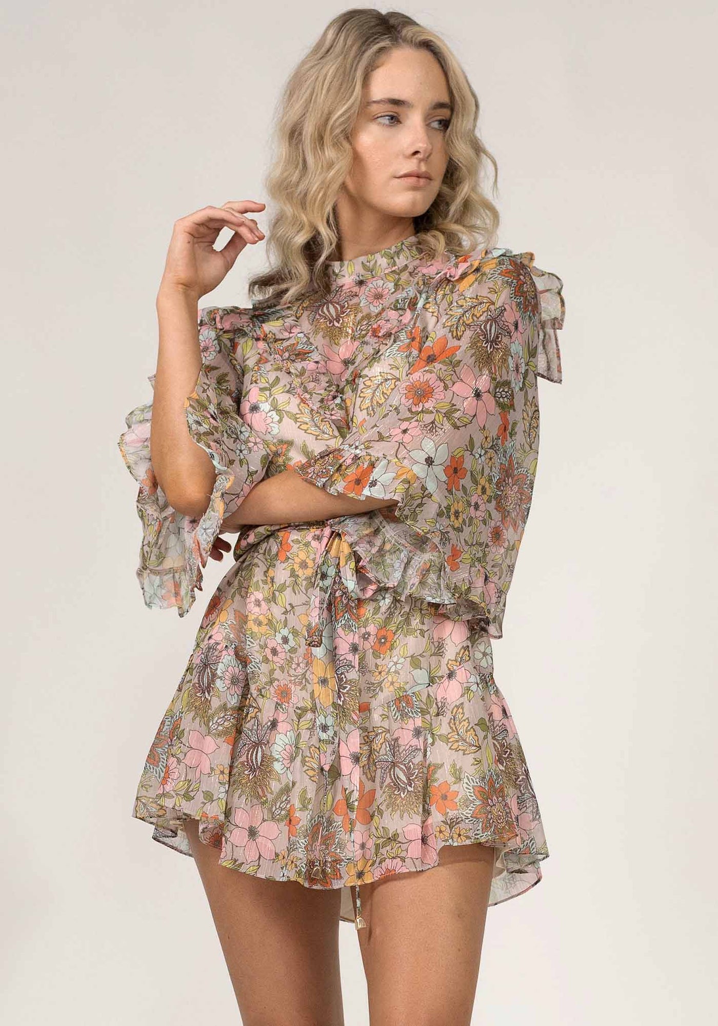 Studio Floral Gold Dust Dress | Floral Party Dress by Three of Something