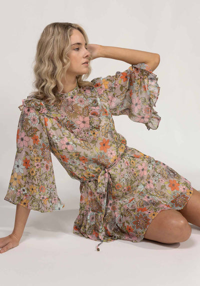Studio Floral Gold Dust Dress | Floral Party Dress by Three of Something